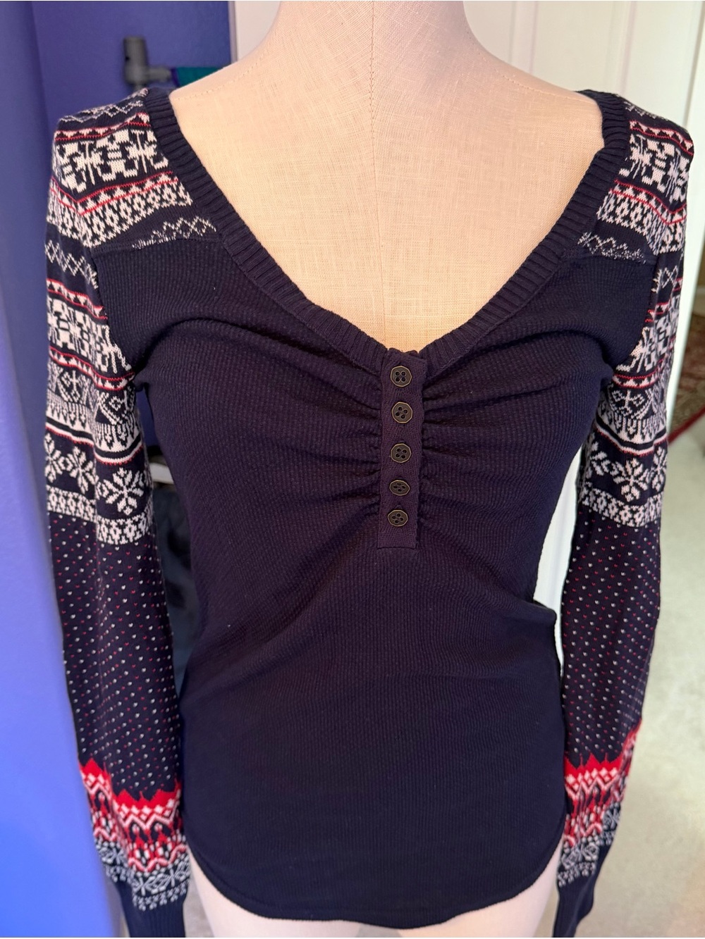 FREE PEOPLE
Navy Fair Isle Henley Sweater Top